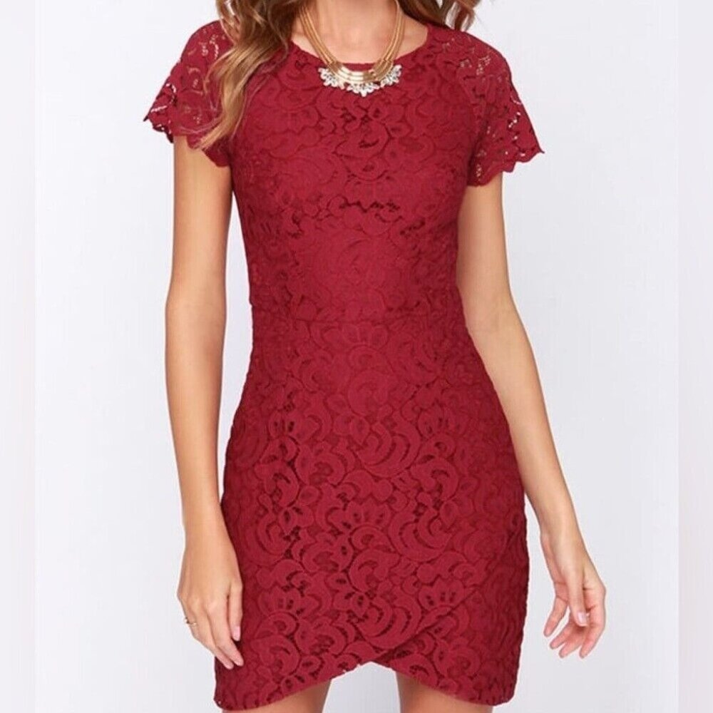 Sugar Lips‎ Women's Red Lace Mini Bodycon Cocktail Dress Back Cut-Out Size S